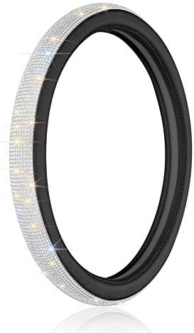 Otostar Luxury Litchi Soft Leather Crystal Steering Wheel Cover, with 3444pcs Premium Bling Bling Full Diamond 15 inch (Black)