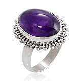 925 Oxidized Sterling Silver Natural Amethyst Gemstone Oval Shaped Vintage Band Ring Size 7