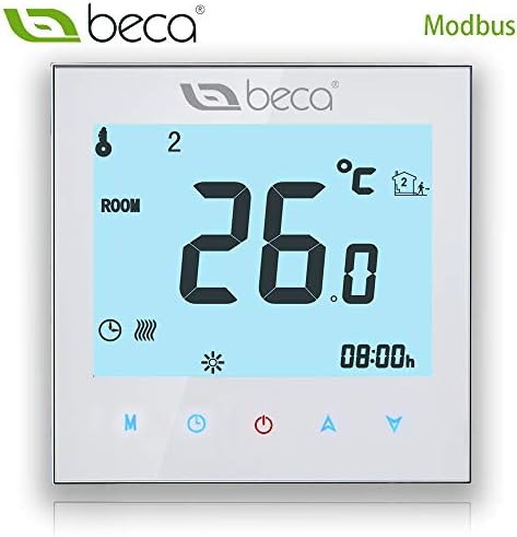 BECA 1000 Series 3/16A LCD Touch Screen Water/Electric/Boiler Heating Intelligent Programming Control Thermostat with MODBUS or RS485 (Water Heating, White)