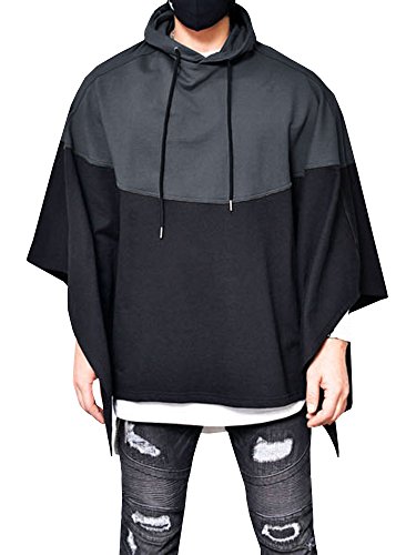 PiePieBuy Men's Top Fashion Color Block Oversized Batwing Sleeves Hooded Poncho Cape Cloak Wrap Loose Style Cosplay - Thumbnail 5