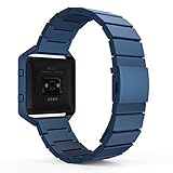 MoKo Fitbit Blaze Band , Stainless Steel Metal Replacement Link Bracelet with Double Button Folding Clasp for Fitbit Blaze Smart Fitness Watch, Frame NOT Included - BLUE