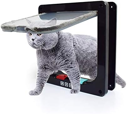 POPIPAPI Cat Mate 4 Way Locking Cat Flap with Door Pet Door Kit for Cats and Small Dogs window (L, Black)