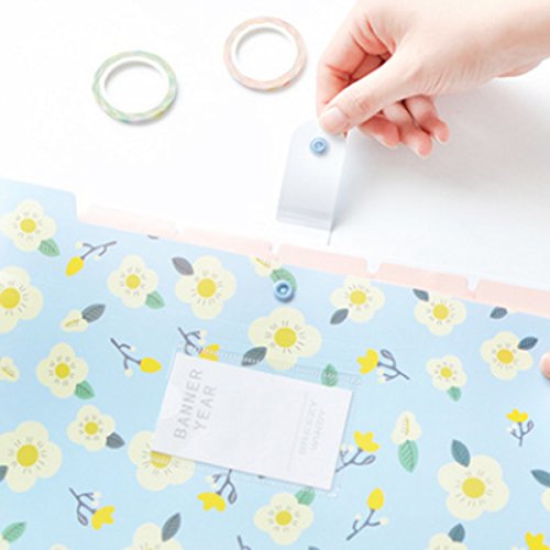8 Pockets Floral Printed Expanding Document File Folders A4 File Letter Organizer, Blue