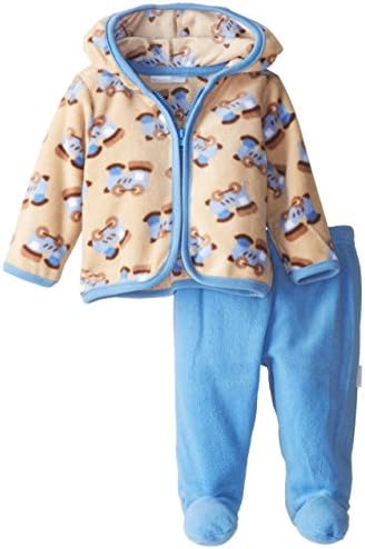 Vitamins Baby Baby-Boys Train Print 2 Piece Hooded Pant Set, Blue, 6 Months