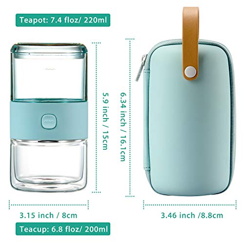 ZENS Travel Tea Set,Tritan Portable Teapot Infuser Set for One with 200ml Double Walled Teacup