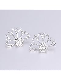Summer Love - Juego de aretes de flor de loto para mujer, pendientes de tuerca de cristal sencillos y elegantes