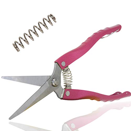 Pruning Shears Straight Tip Pruning Trimming Scissors Florist Scissors-Stainless Steel Ultra Sharp Multi-Purpose Hand Pruner Scissors for Garden Harvesting Fruits Vegetables, Trimming Flowers, Pink