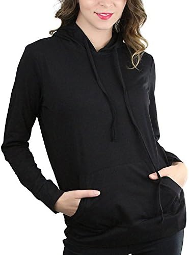 YIN HUI Fall and Winter Women’s Long Sleeve Blouse Pullover Sweatshirt Hoodies with Pocket (BLACK-01, M)