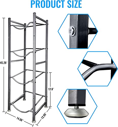 SKY-TOUCH Water Bottle Storage Stand, 4 Tier Water Bottle Holder, 18.9 L Heavy Duty Water Jug Rack for Kitchen Home and Office Easy To Assemble Black