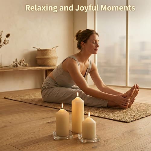 Ivory Pillar Candles Set of 6, Unscented Smokeless Candles with Cotton Wicks, Multi-Size 2"x3" 2"x4" 2"x6", Wax Candles Suitable for Ramadan, Home, Wedding, Festival & Table Decoration
