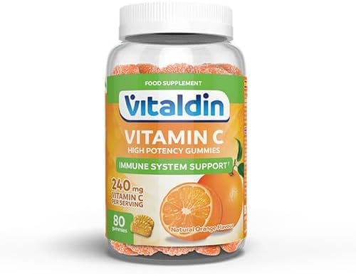VITALDIN Vitamin C Gummies – 240 mg per Serving - 80 Chewable Gummies (40 Days’ Supply); Orange Flavour – Gluten Free Gummy – for Kids & Adults