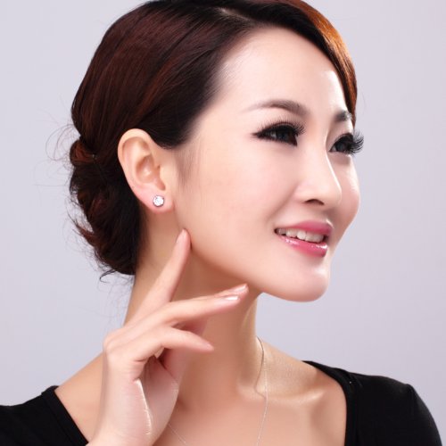 Platinum Plated Round Cubic Zirconia Simple Stud Diamond Earrings for Sensitive Ear,Come with Back