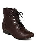 Breckelle BC45 Women Leatherette Oxford Almond Toe Lace Up Cuff Ankle Bootie - Brown
