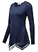 DJT Women's Long Sleeve Boat Neck Lace Hem Hankerchief Tunic Shirts Medium Navy