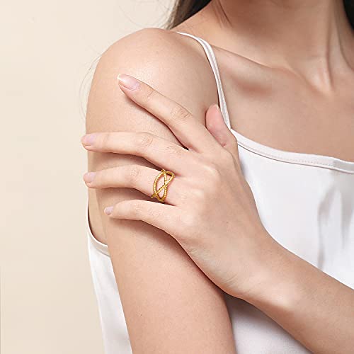 BUEMMR 14K Gold Plated Criss Cross Ring Interwoven Twist Adjustable Open Rings Jewelry for Women Girl