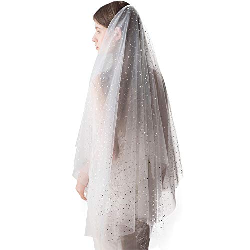 Bridal Wedding Veil Bling 1 Tier 2 Tier Elegant White Veil For Women With Lace Edge - Thumbnail 7