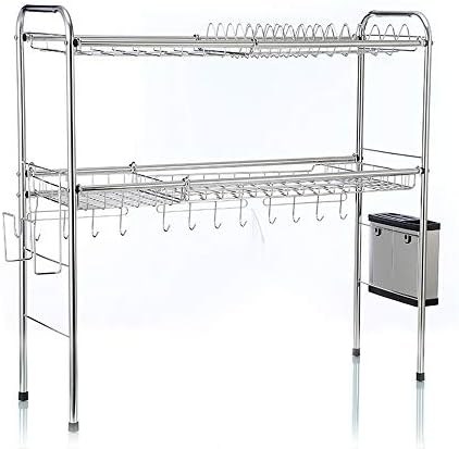 Flyci Dish Drying Rack 304 Stainless Steel Double Trough Sink Rack Dish Rack Double Drain Rack Multipurpose Dish Drainer