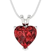 Clara Pucci 14K White Gold Plated Solitaire 18" Box-Chain Necklace - Sterling Silver 2ct Heart Cut Garnet Pendant