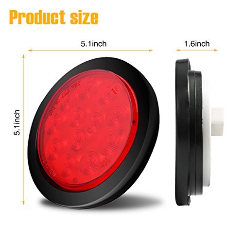 AMBOTHER 4'' Round 12-LED Truck Trailer Brake Stop Turn Marker Tail Light Flush Mount Back-Up Low Profile Light, Waterproof Tight Sealed Grommet Plug for RV Boat Truck Trailer Red DC 12V (Pack of 4)