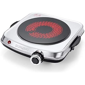 SUNAVO Electric Infrared Burner, 1200W Ceramic Glass Hot Plate, 6 Power Levels Stainless Steel Single Burner for Kitchen Camping RV and More