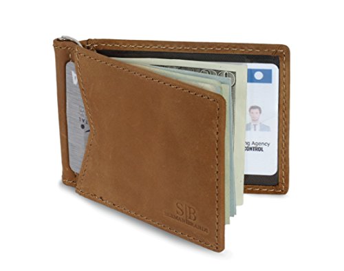 SERMAN BRANDS RFID Blocking Wallet Slim Bifold - Genuine Leather Minimalist Front Pocket Wallets for Men with Money Clip Gift (California Desert Rogue)