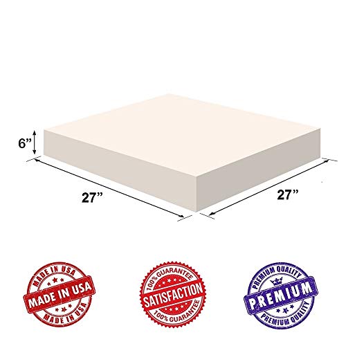 Upholstery Foam Square Cushion Sheet (6"x27"x27", High Density) - Soft Premium Luxury Quality-Good for Sofa Cushions, Wheelchairs, Poker Tables by Dream Solutions USA