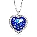 Neoglory Jewelry Charm Ocean Titanic Heart Blue Pendants Necklace Clear Crystal Rhinestone Jewelry 18inches