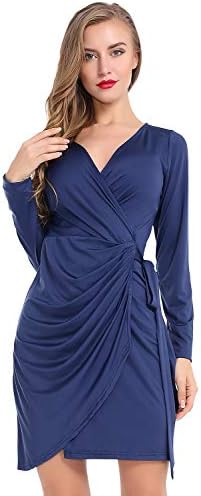 AUQCO Women's Wrap Long Sleeve/Sleeveless Slim Bodycon Wear to Work V-Neck Dress
