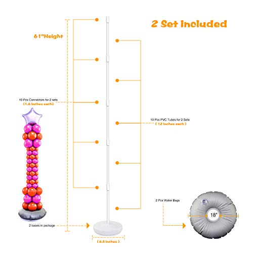 2 Set Balloon Column Kit Arch Base Stand and Pole 61 inch Height [2019 Upgrade]+30Pcs Balloon Rings, Quick & Easy Balloon Tower Decoration for Birthday Party Wedding Party Event Decorations - Thumbnail 2