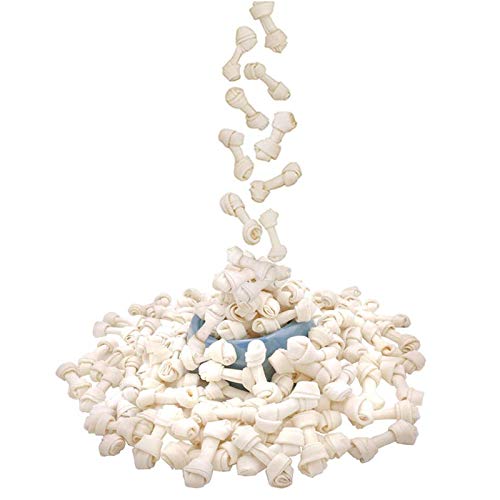 MON2SUN Dog Rawhide Knot Bones Small Rawhide Bones Mini Dog Chew Bones Natural 2.5 Inch 100