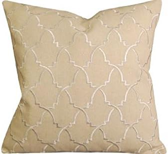 18 X 18 Modern Beige and Silver Turkish Pattern Pillow - Indoor Cotton Beige background with silvery threads create this modern turkish design. Indoor cotton pillow has solid back with zipper closure.
