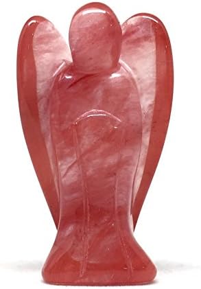Nelson Creations Cherry Quartz Angel Gemstone Pocket Guardian Healing Carving Figurine | 2"
