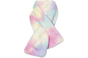 NEWFANCY Kids Winter Rainbow Scarf Gradient Cross Tie Collar Fluffy Fur Plush Shawl Wrap Neck Warmer for Toddler Girls Boys