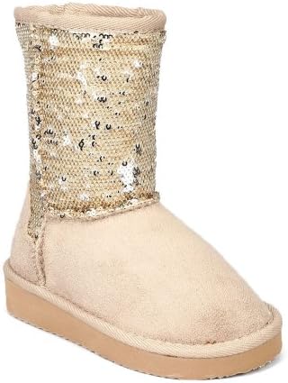 Happy Soda Bling-2S Suede Sequin Fur Lining Designer Boot (Toddler/ Little Girl/ Big Girl) - Gold (Size: Little Kid 11)
