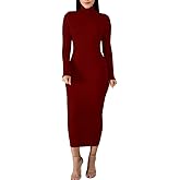 BORIFLORS Women's Sexy Basic Long Sleeve Turtleneck Bodycon Party Long Pencil Dress