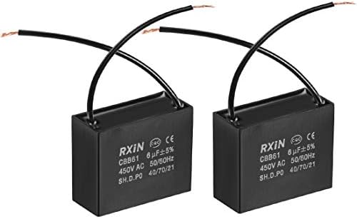 uxcell Ceiling Fan Capacitor CBB61 6uF 450V AC 2 Wires Metalized Polypropylene Film Capacitors 47x20x37.5mm for Water Pump Motor Generator, Pack of 2 - -