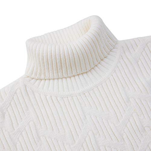 Mens Retro Turtleneck Jumper Sweater Casual Cable Knitted White High Roll Neck Basic Pullover L