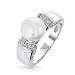 Bling Jewelry Art Deco Style Simulated Pearl Pave Cubic Zirconia Ring Rhodium Plated
