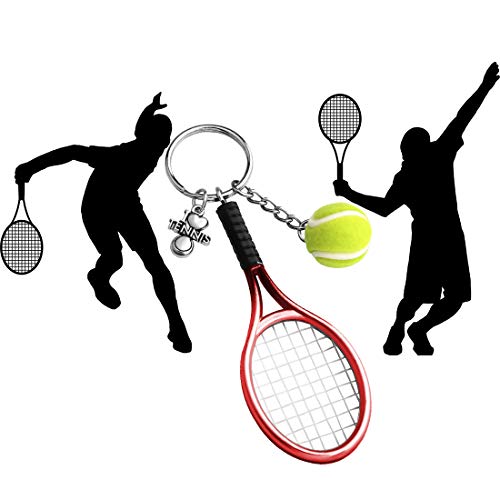 CHOORO Tennis Player Gifts 3D Mini Tennis Racket and Tennis Ball Keychain Set Tennis Gift for Tennis Lovers/Tennis Team/Tennis Coach (Tennis red)