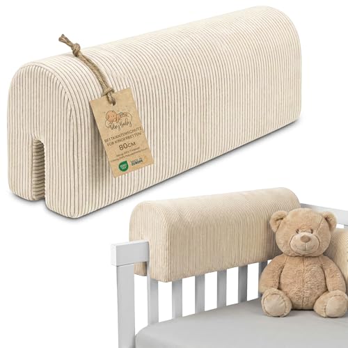 Anti-suffocation Cot Bumper 80 cm – Foam Protection for Changing Cot and Crib for Bed or Crib Edges for Children from 1 to 3 Years Oeko-Tex Corduroy Beige B