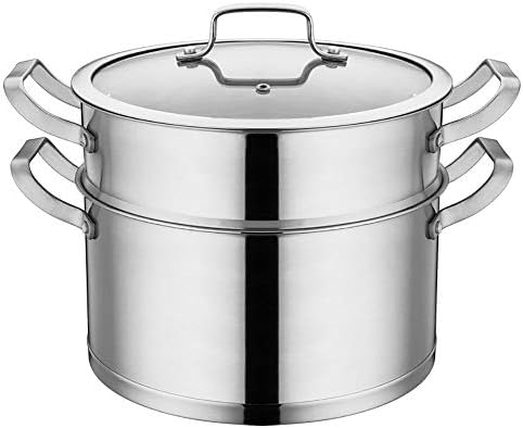 Steamer Pans, Stainless Steel Double Layer Thicken Uncoated Composite Layer Steamers for Cooking Home Kitchen Gas Stoves Induction Cooker Universal-Steamer 26Cm