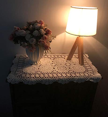 Damanni 2PC Rectangular Cotton Handmade Crochet Lace Table Runner Doilies Table Dresser Scarf Décor,16 Inch by 24 Inch,White