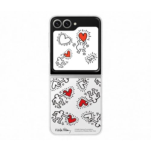 Samsung FlipSuit Case Cover trasparente con Card Keith Haring per Galaxy Z Flip6 | Z Flip7 FE, Bianco