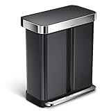 simplehuman 58 L/15 Gallon Dual Compartment Step Can Recycler With Liner Pocket, 58 Liter Rectangular, Black Stainless Steel
