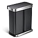 simplehuman 58 Liter / 15 Gallon Stainless Steel Rectangular Kitchen Step Trash Can Dual Compartment Recycler with Liner Pocket, Black Stainless Steel
