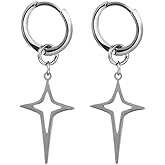 Seakuur Minimalist Cross Hollow Star Hoop Earrings for Women Vintage North Star Dangle Drop Huggie Earrings Party Jewelry