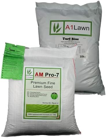 A1Lawn, 10Kg Am Pro-7 Premium Fine Lawn Grass Seed & 10Kg Weed,Feed & Moss Killer Multi Pack