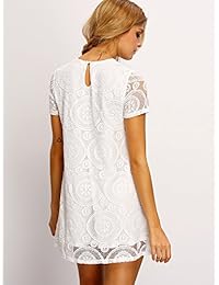 Romwe Vestido de mujer de manga corta con estampado floral y encaje