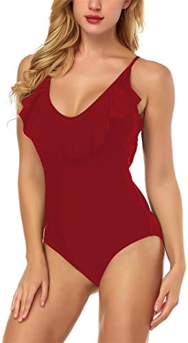 JULNN Women's Fashion Swimsuit One Piece Swimwear Halter Backless Sexy Bathing Suits Bikini (Large(US10-12), Red)