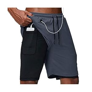 Zomer running shorts, dubbellaags anti-glare ademend en sneldrogend shorts, heren fitness training shorts,Gray,L